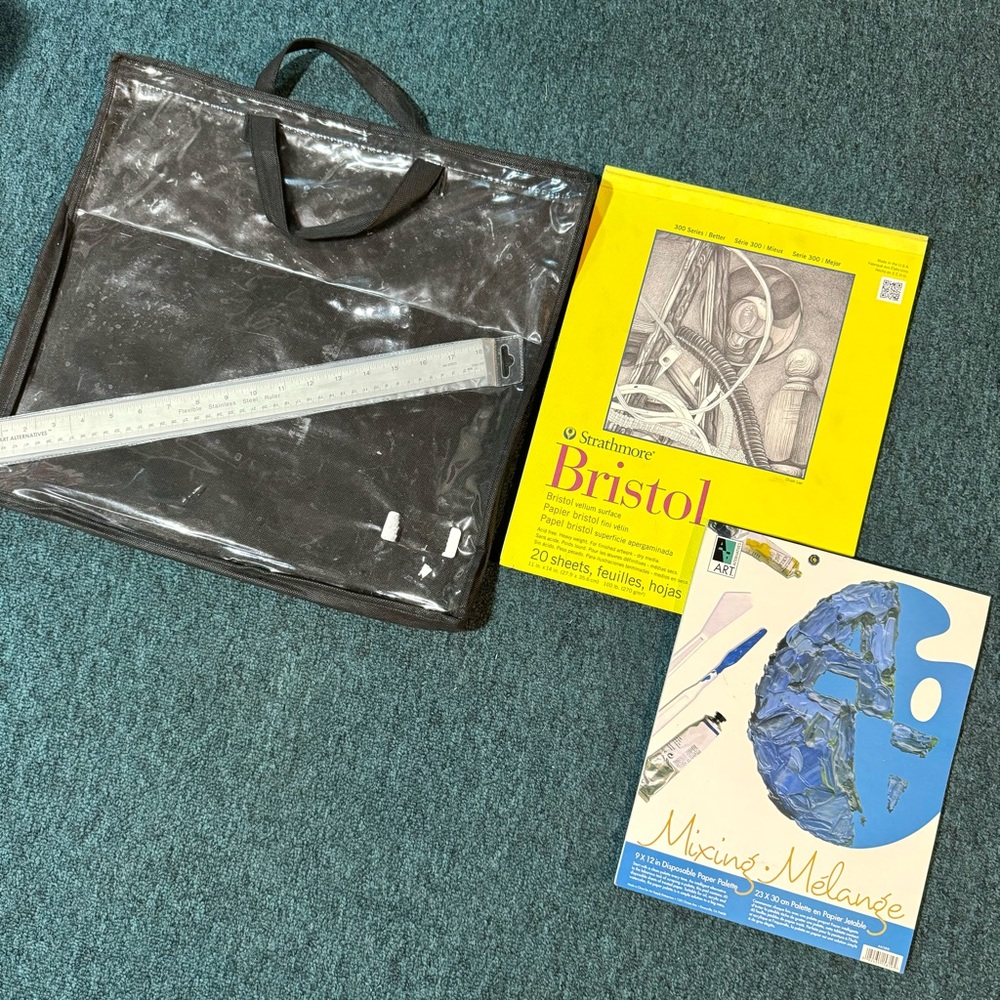 Art Kit Bundle - Portfolio Bag, Ruler, Few 11x14” Papers, 9x12” Drawing Pad